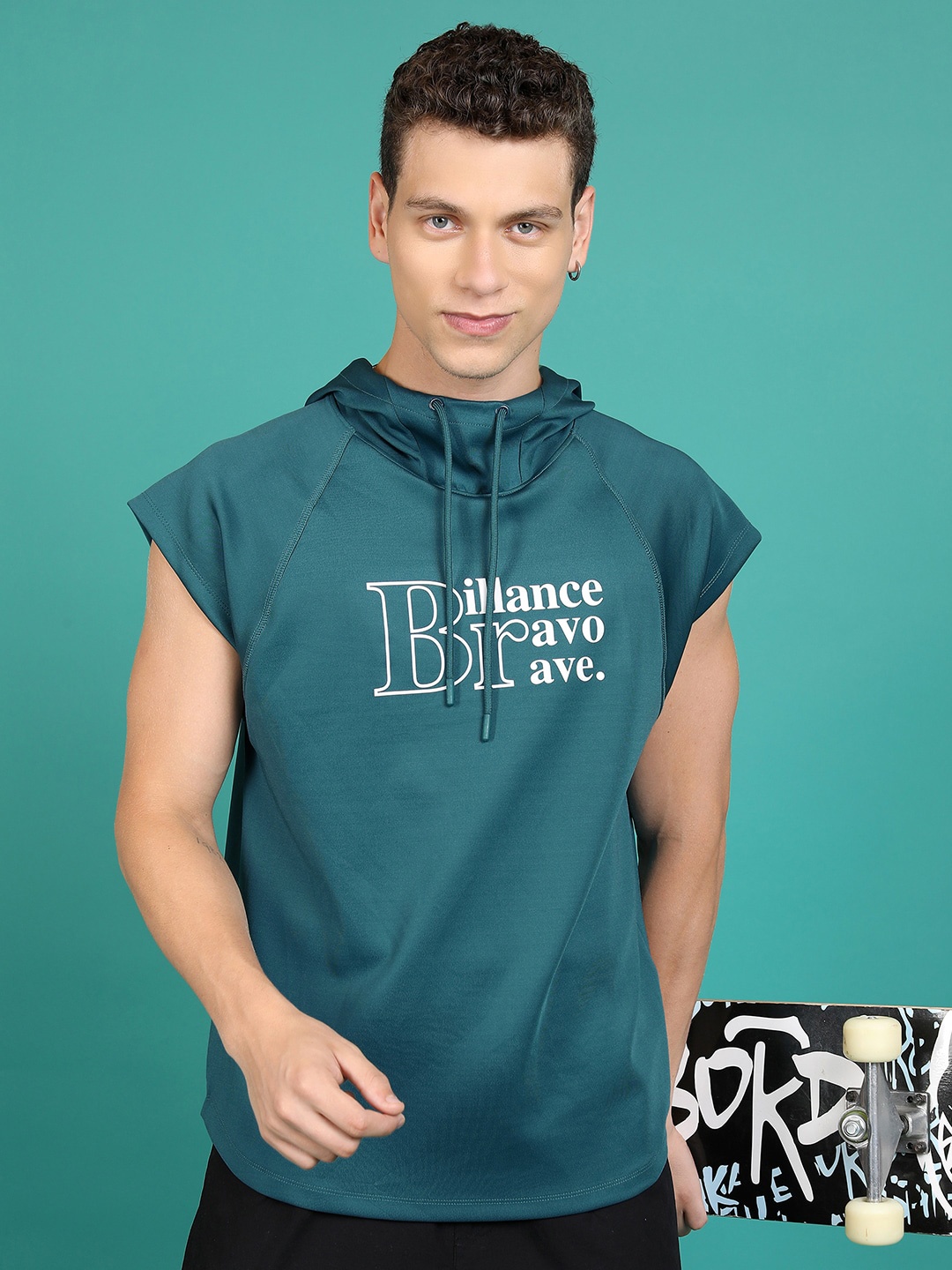 

HIGHLANDER Green Typography Printed Hooded Sweatshirt