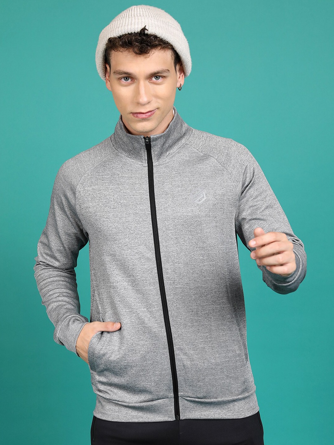 

HIGHLANDER Grey Mock Collar Front-Open Sweatshirt