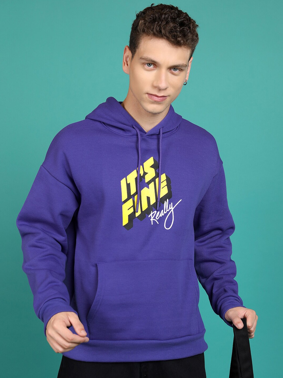

HIGHLANDER Purple Typography Printed Relaxed Hooded Pullover Sweatshirt