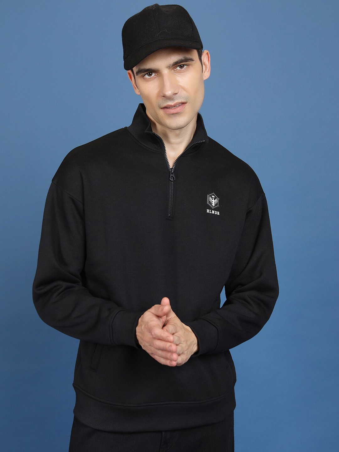 

HIGHLANDER High Neck Drop Shoulder Sleeves Relaxed Fit Sweatshirt, Black