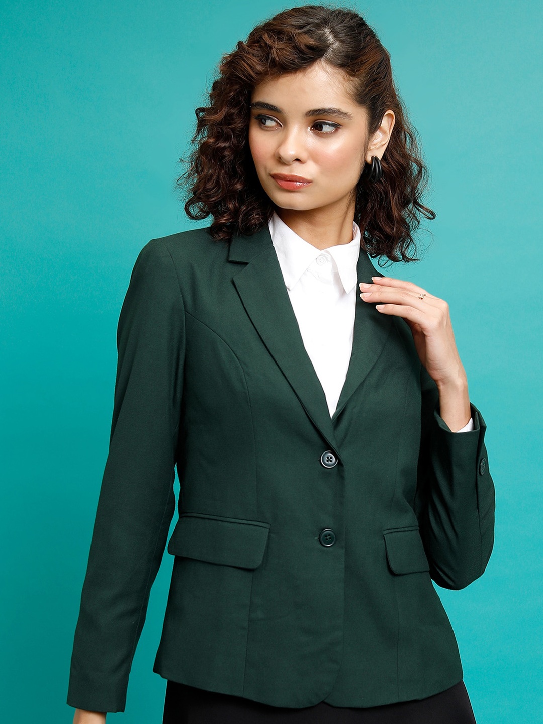 

CHIC BY TOKYO TALKIES Single-Breasted Casual Blazer, Green