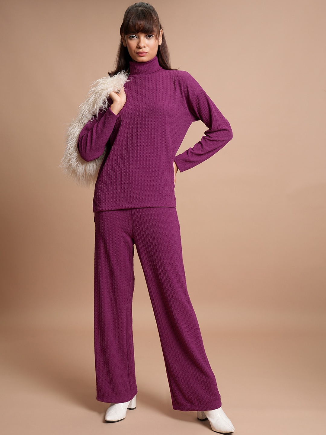 

Tokyo Talkies Turtle Neck Sweater Bootcut Pant Co-Ords, Pink