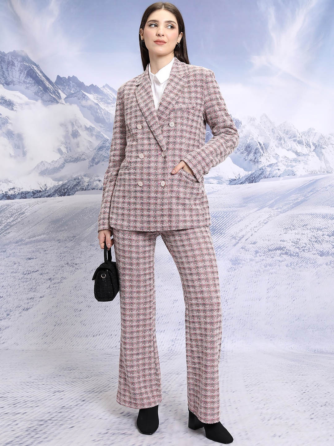 

Tokyo Talkies Multi Long Blazer With Wideleg Trousers, Pink