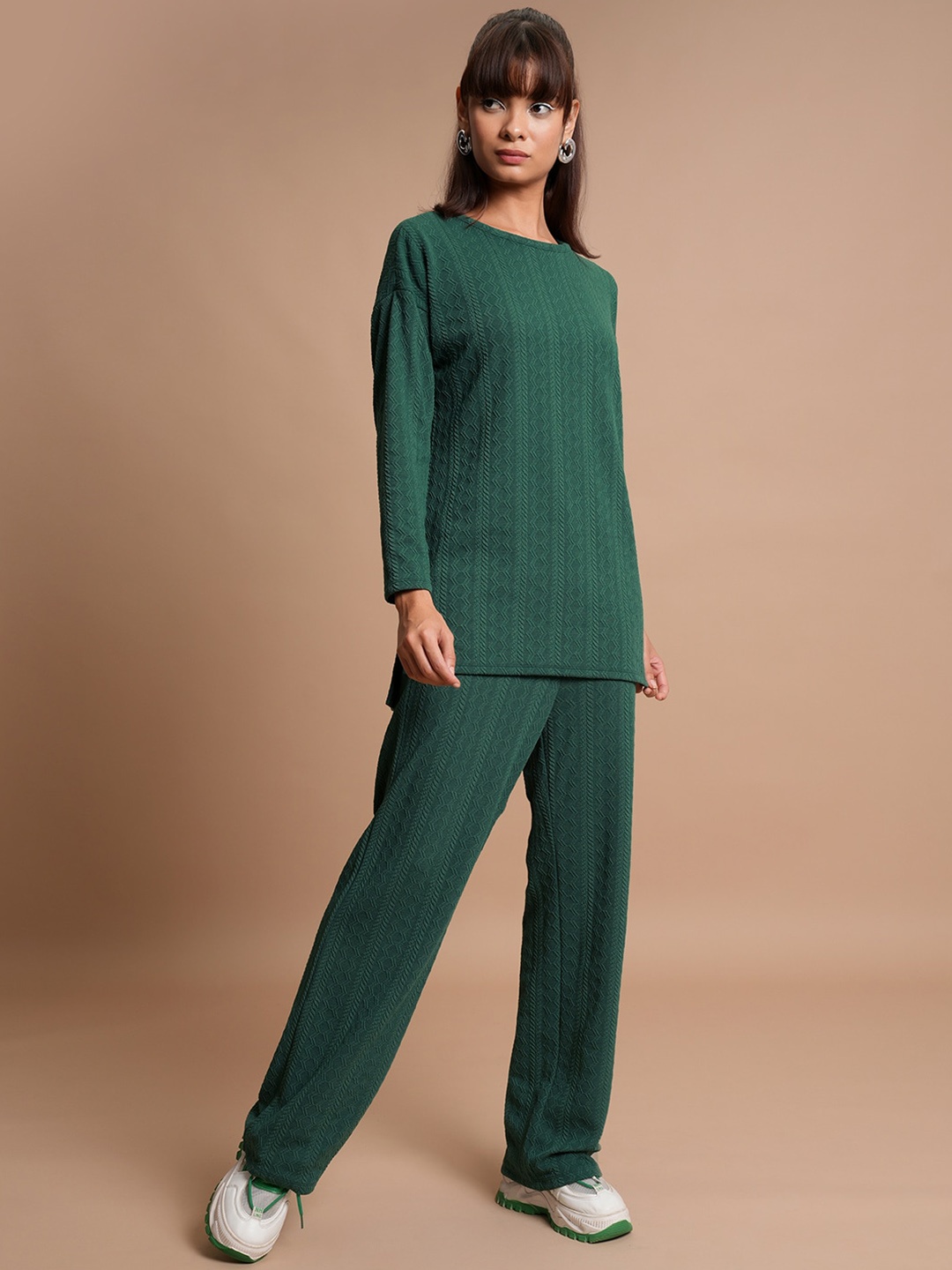 

Tokyo Talkies Relaxed Sweater With Wide Leg Trousers, Green