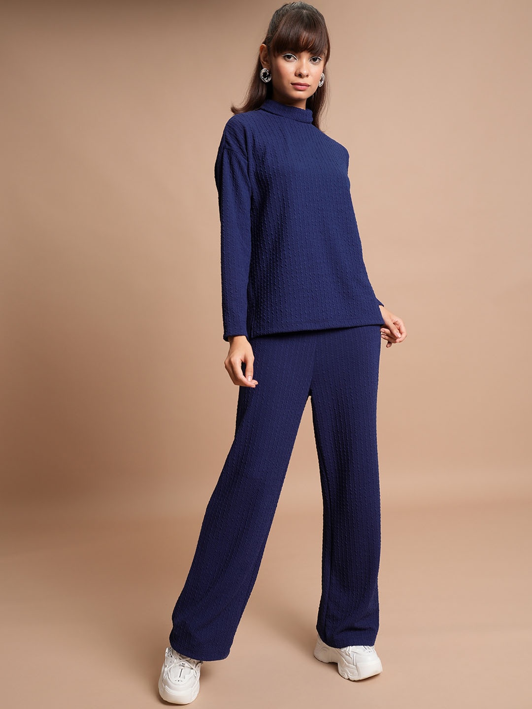 

Tokyo Talkies Navy Blue Sld Turtle Neck Top & Bootcut Trouser