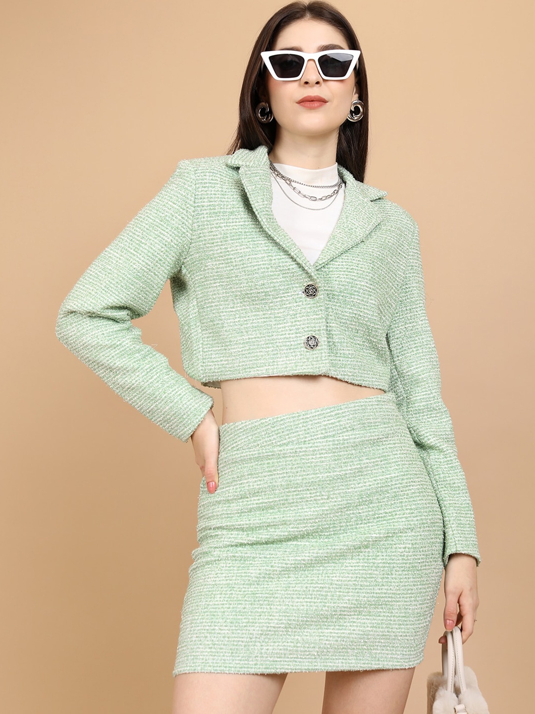 

Tokyo Talkies Regular Blazer And Slim Fit Skirt, Green