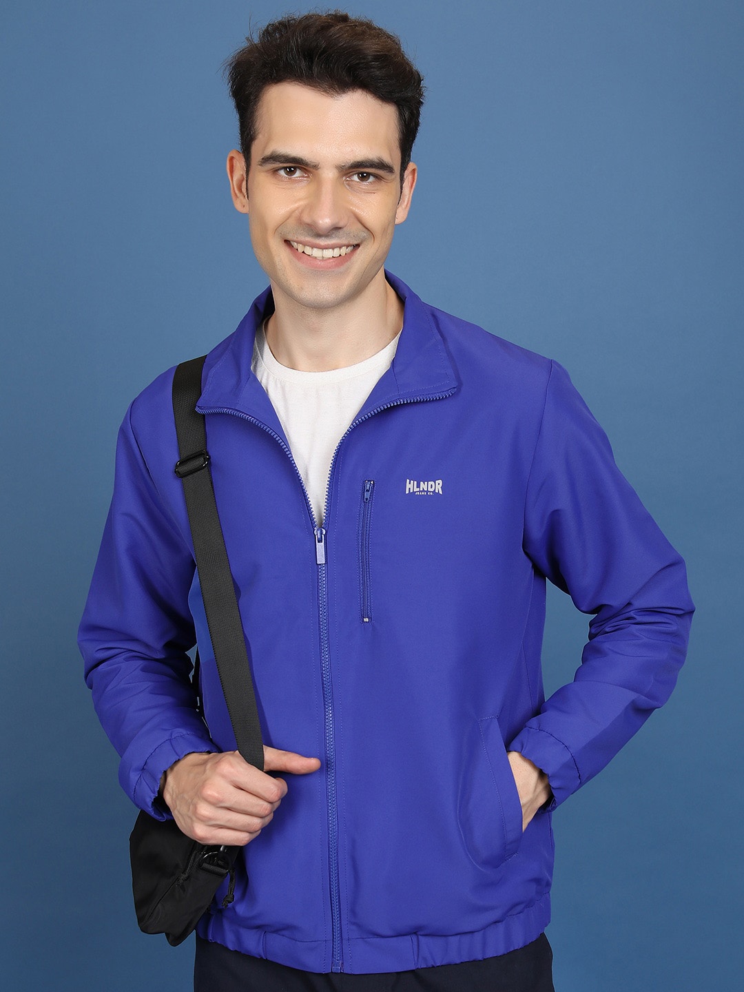 

HIGHLANDER Mock Collar Bomber Jacket, Blue
