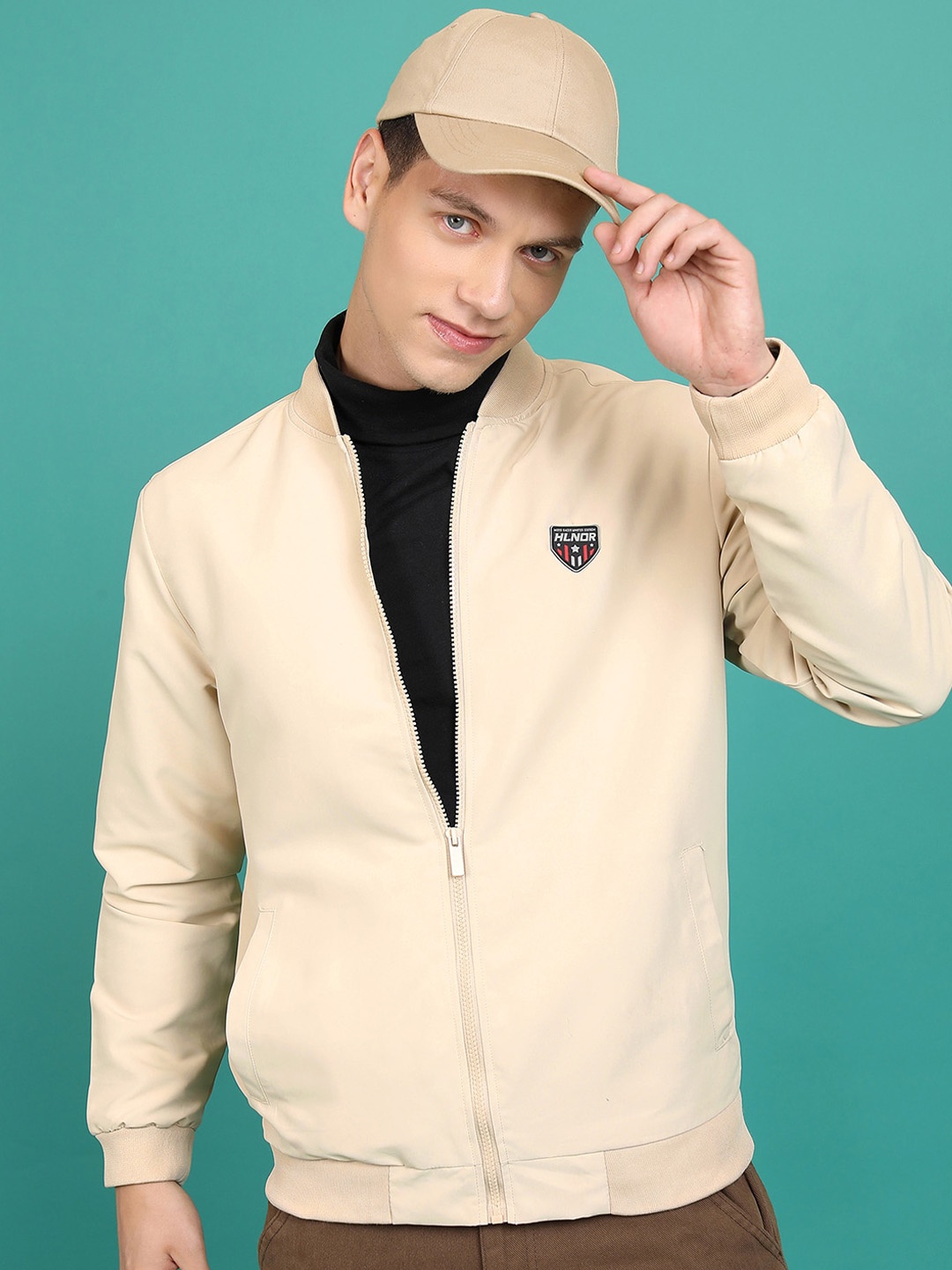 

HIGHLANDER Stand Collar Bomber Jacket, Khaki