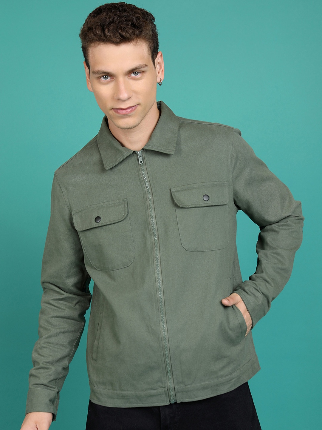 

HIGHLANDER Spread Collar Bomber Jacket, Olive