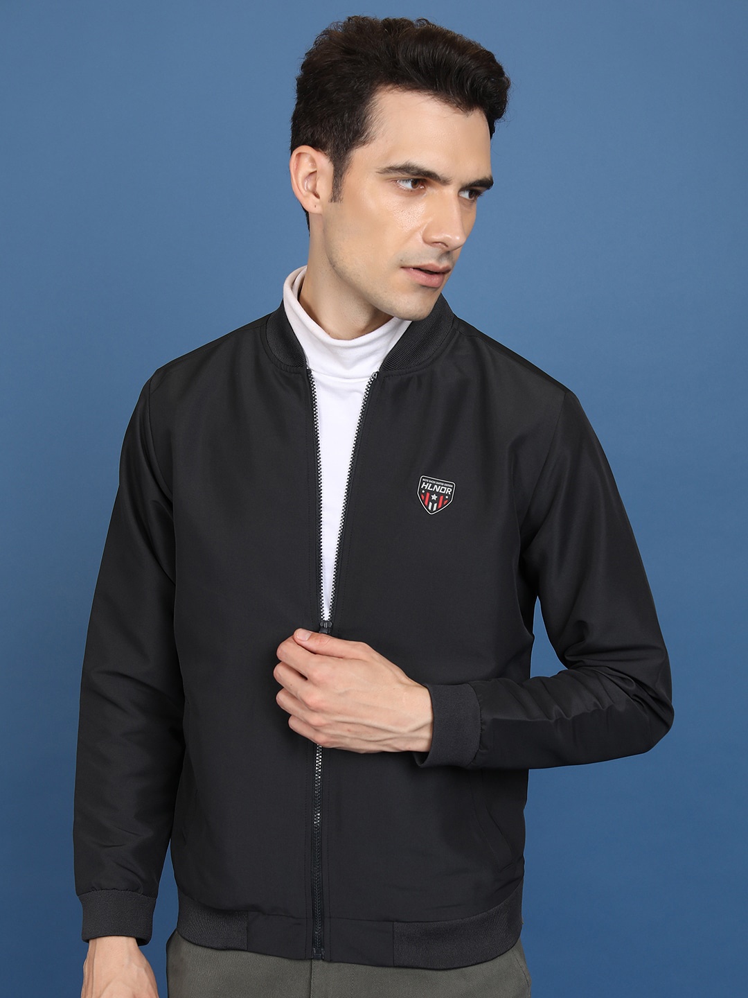 

HIGHLANDER Stand Collar Long Sleeves Bomber Jacket, Black