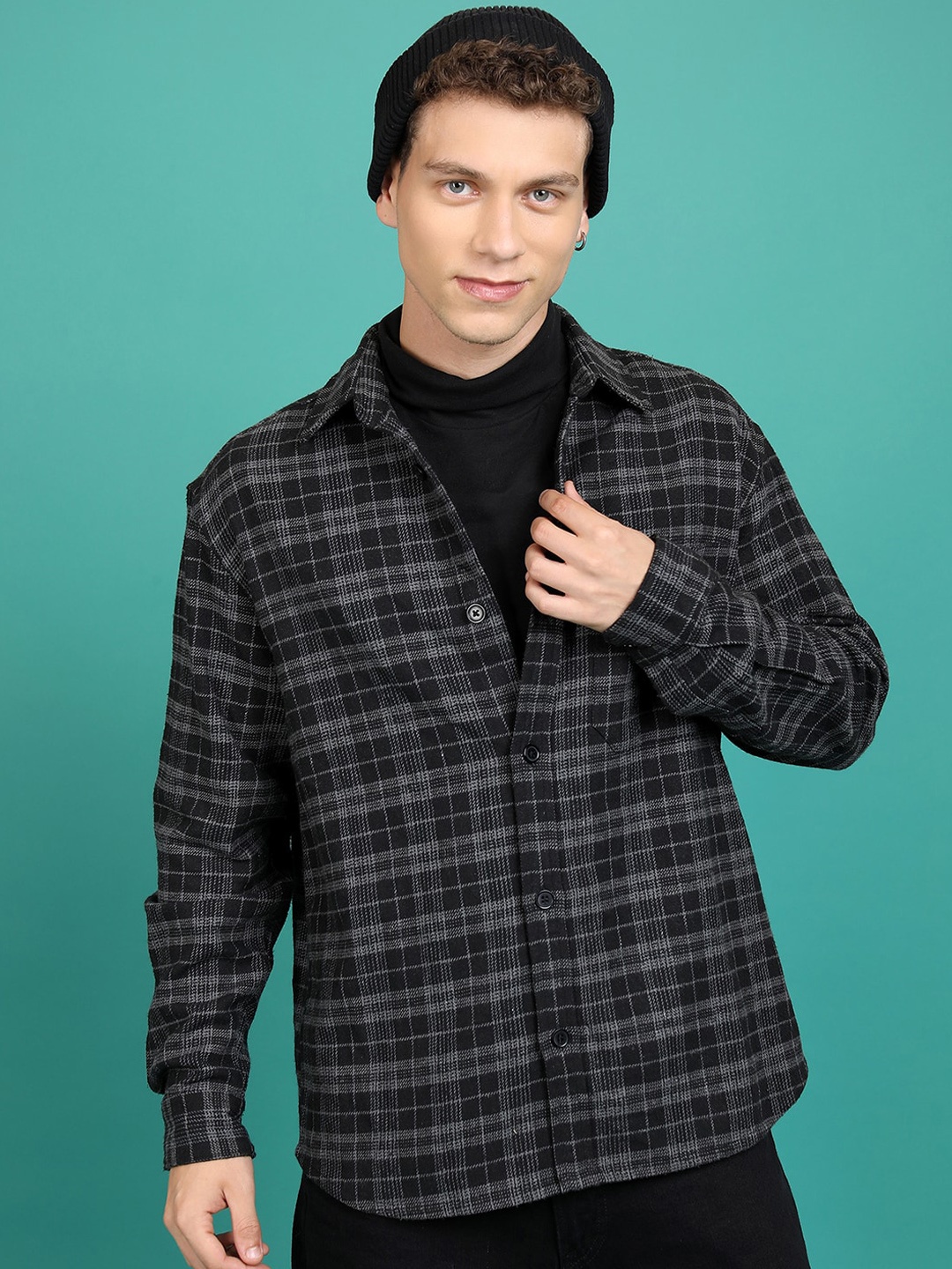

HIGHLANDER Tartan Checked Flannel Shirt, Black
