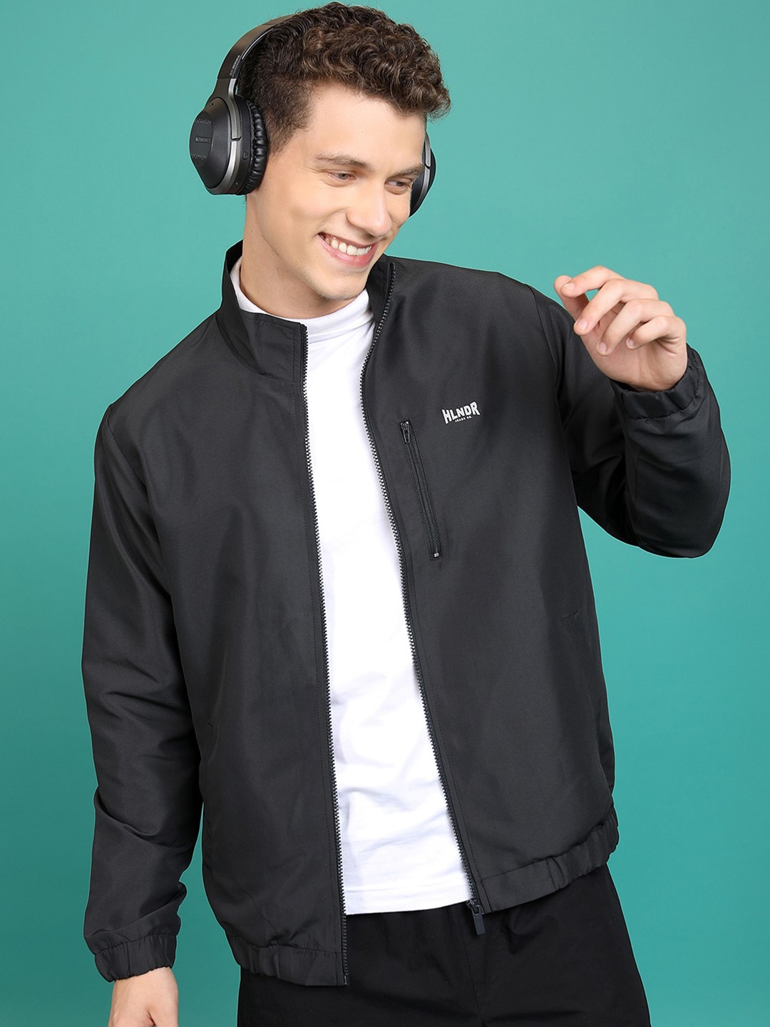 

HIGHLANDER Mock Collar Bomber Jacket, Black