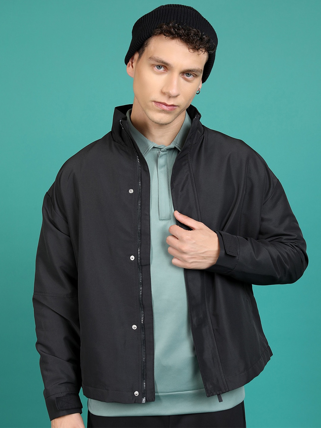 

HIGHLANDER Black Mock Collar Bomber Jacket