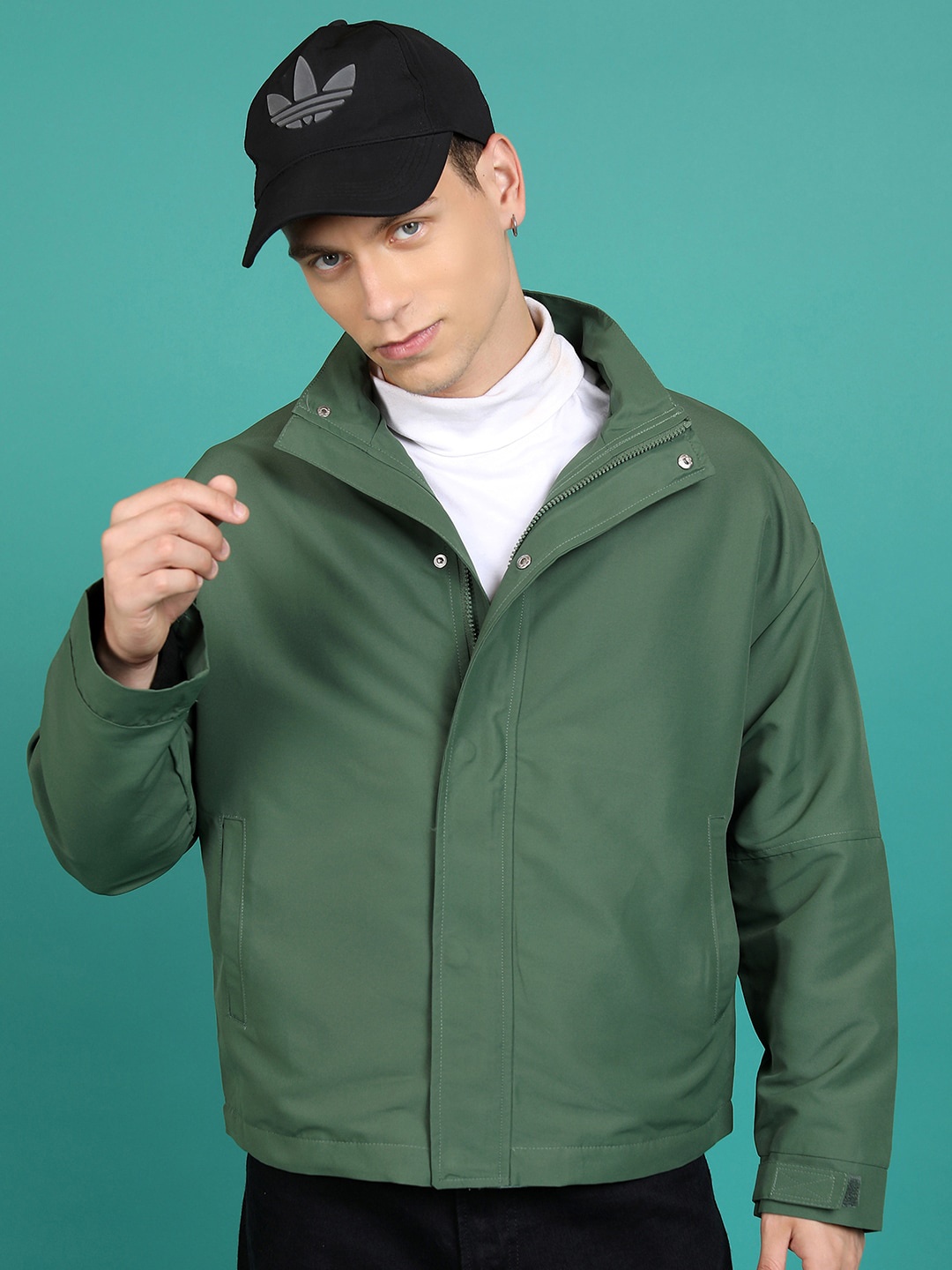 

HIGHLANDER Mock Collar Long Sleeves Open Front Jacket, Olive