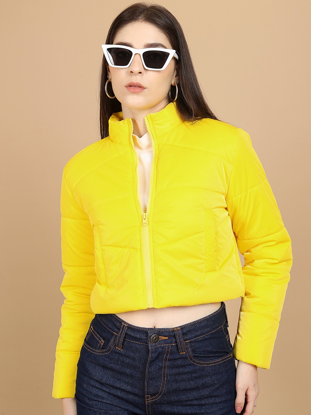 

KETCH Mock Collar Cropped Padded Jacket, Yellow