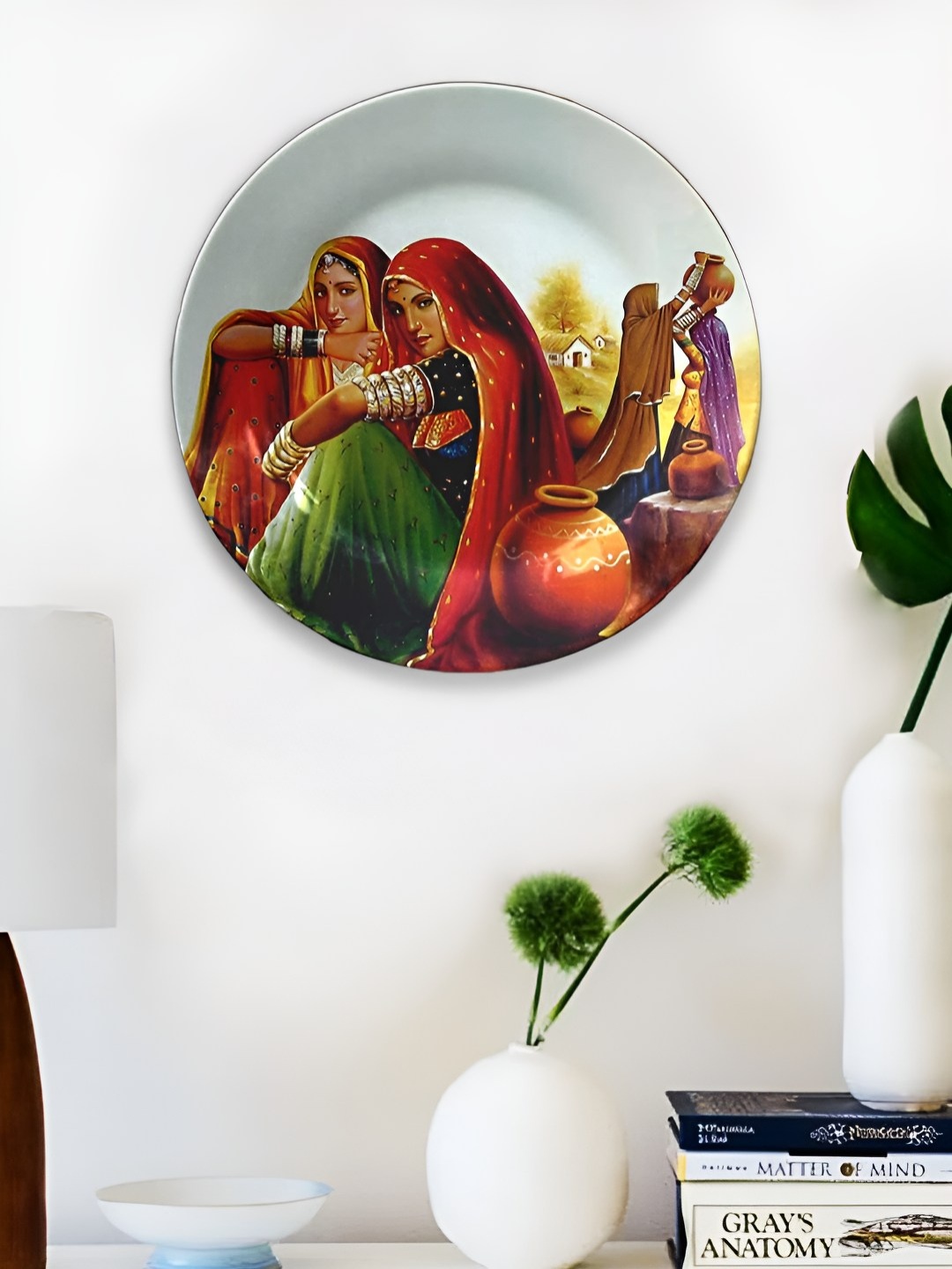 

JIKRAA White & Green Rajasthani Art Ceramic Wall Plate