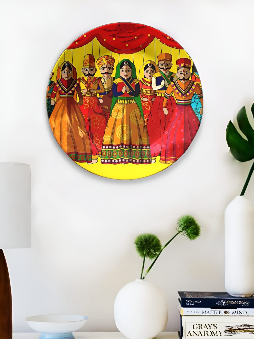 

JIKRAA Yellow & Red Rajasthani Art Ceramic Wall Plate