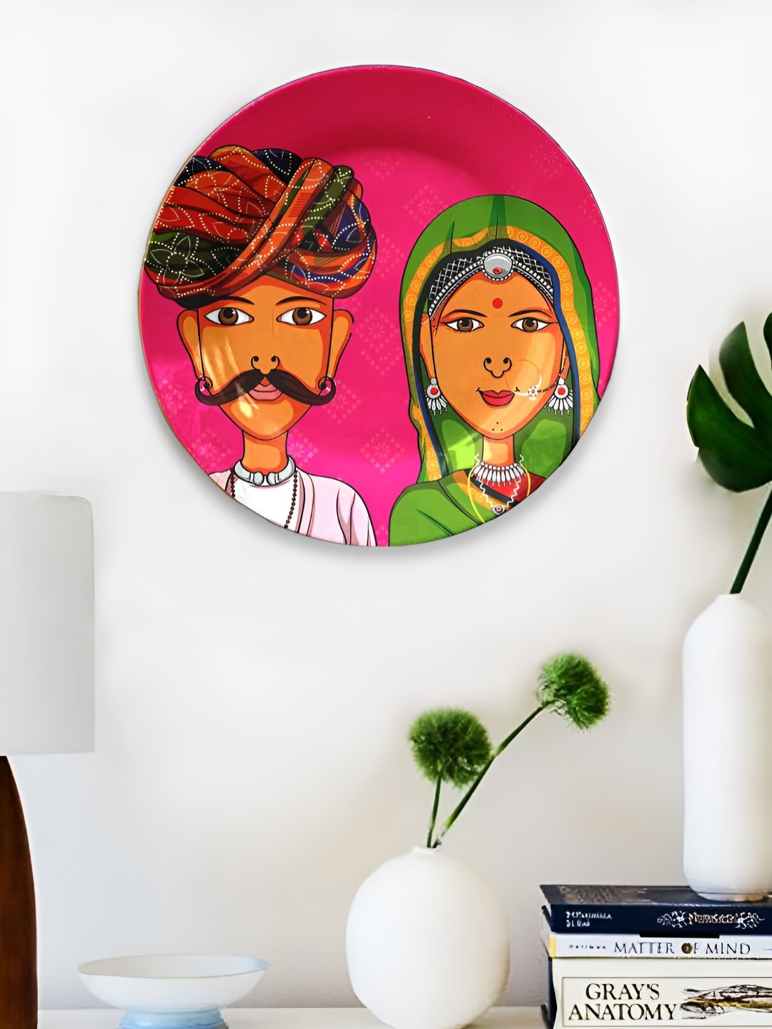 

JIKRAA Pink & Brown Rajasthani Art Ceramic Wall Plate