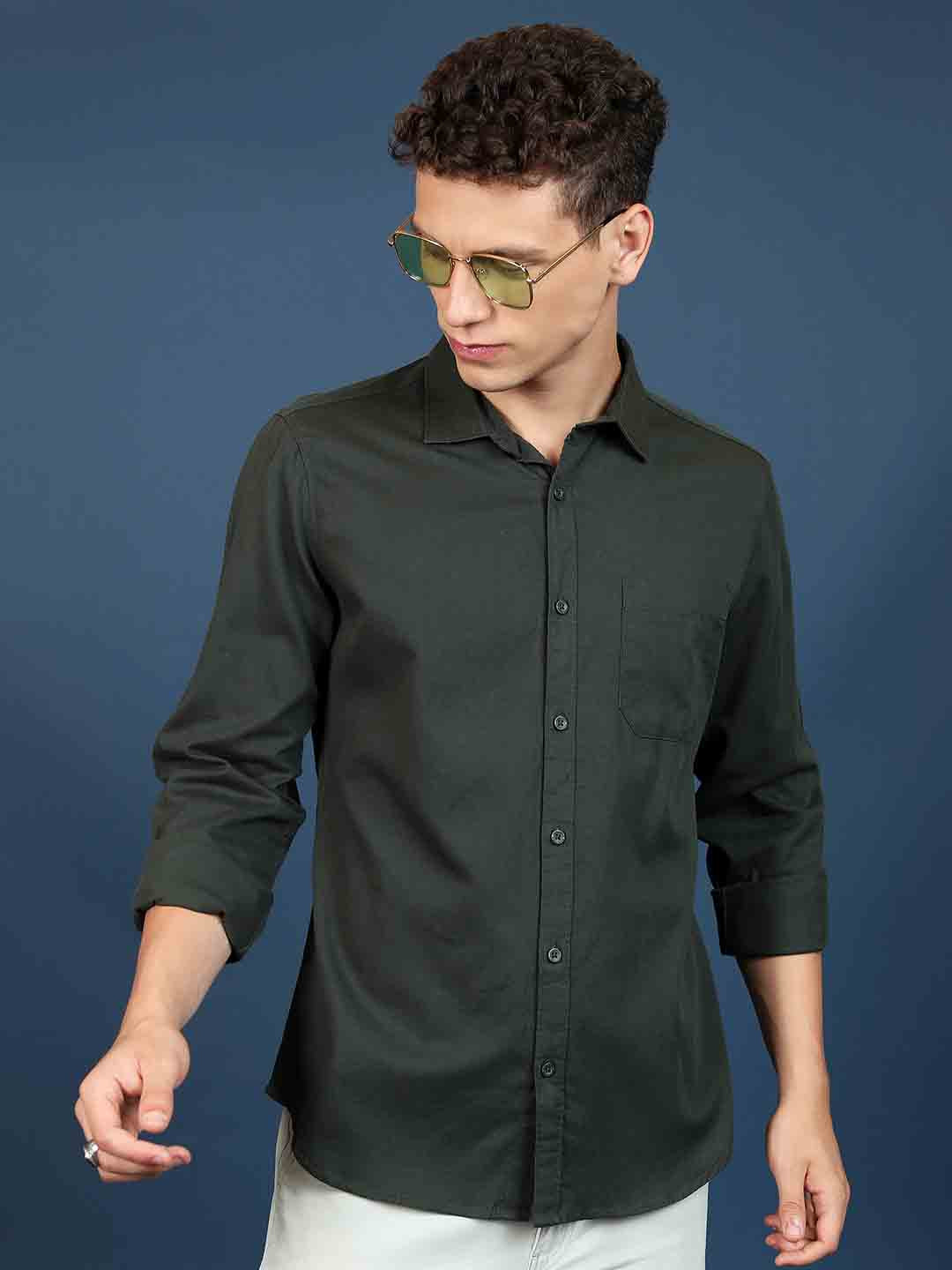 

HIGHLANDER Green Slim Fit Casual Cotton Shirt