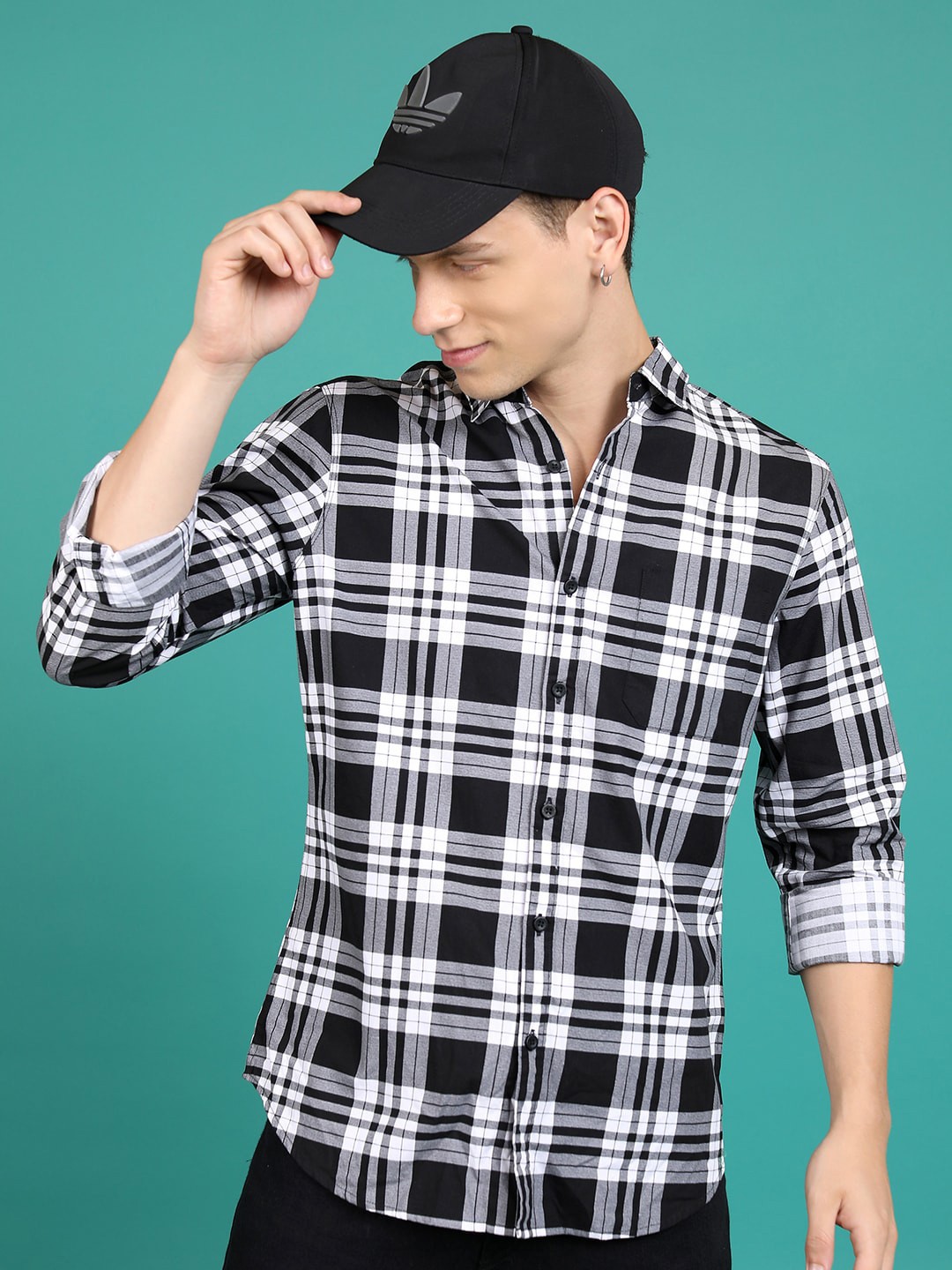 

HIGHLANDER Tartan Checked Cotton Slim Fit Casual Shirt, White