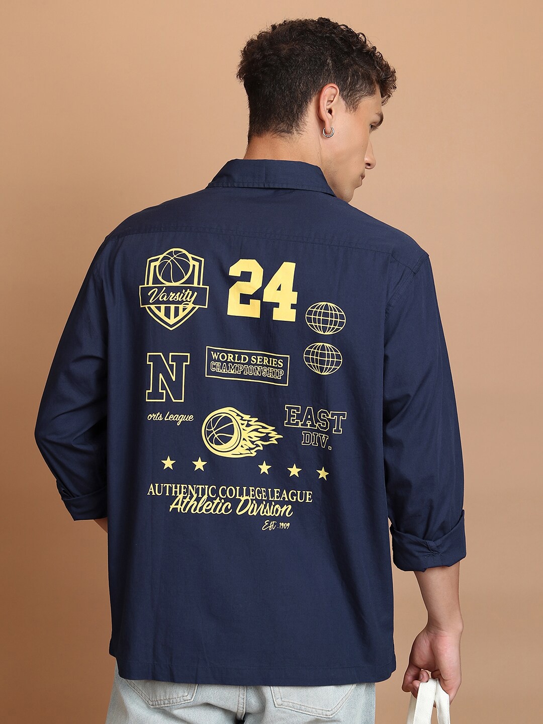 

HIGHLANDER Typography Printed Dropshoulder Oversized Shirt, Blue