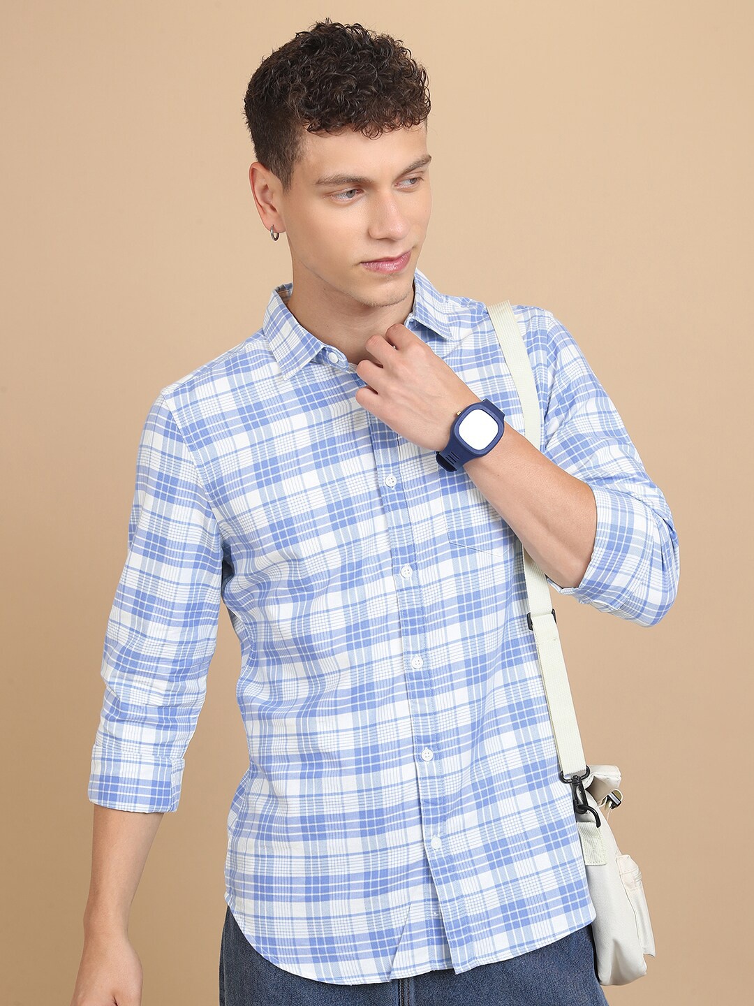 

KETCH Tartan Checked Slim Fit Casual Shirt, White