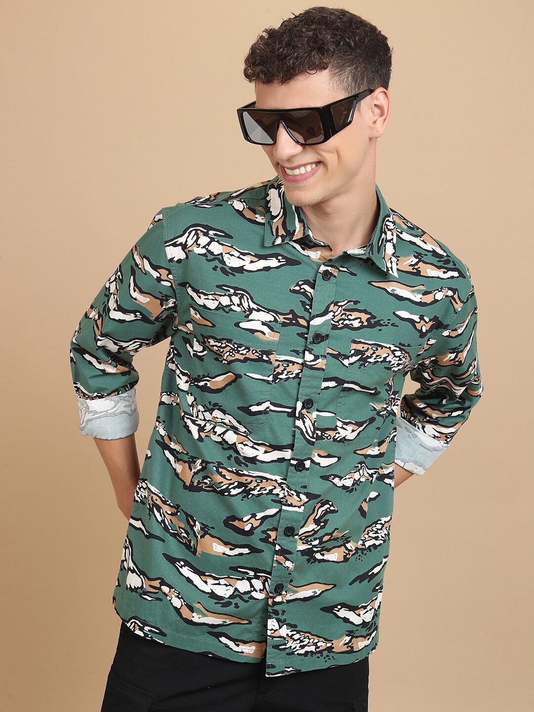 

KETCH Green Slim Fit Abstract Printed Casual Cotton Shirt