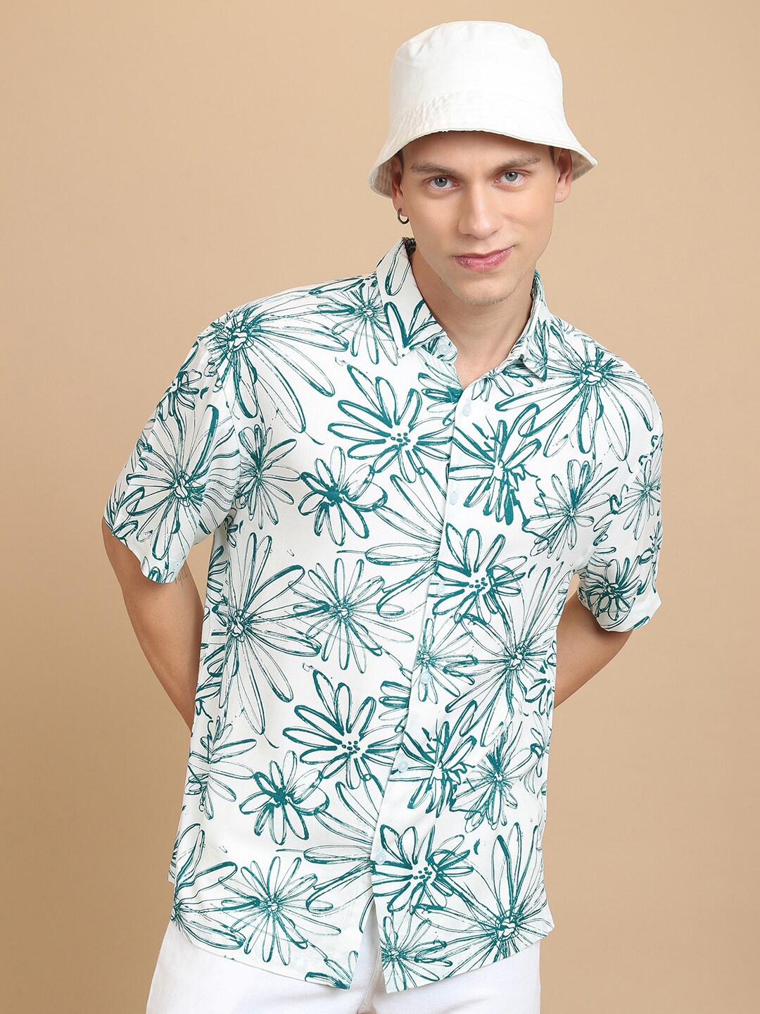 

KETCH Floral Printed Slim Fit Cotton Casual Shirt, White