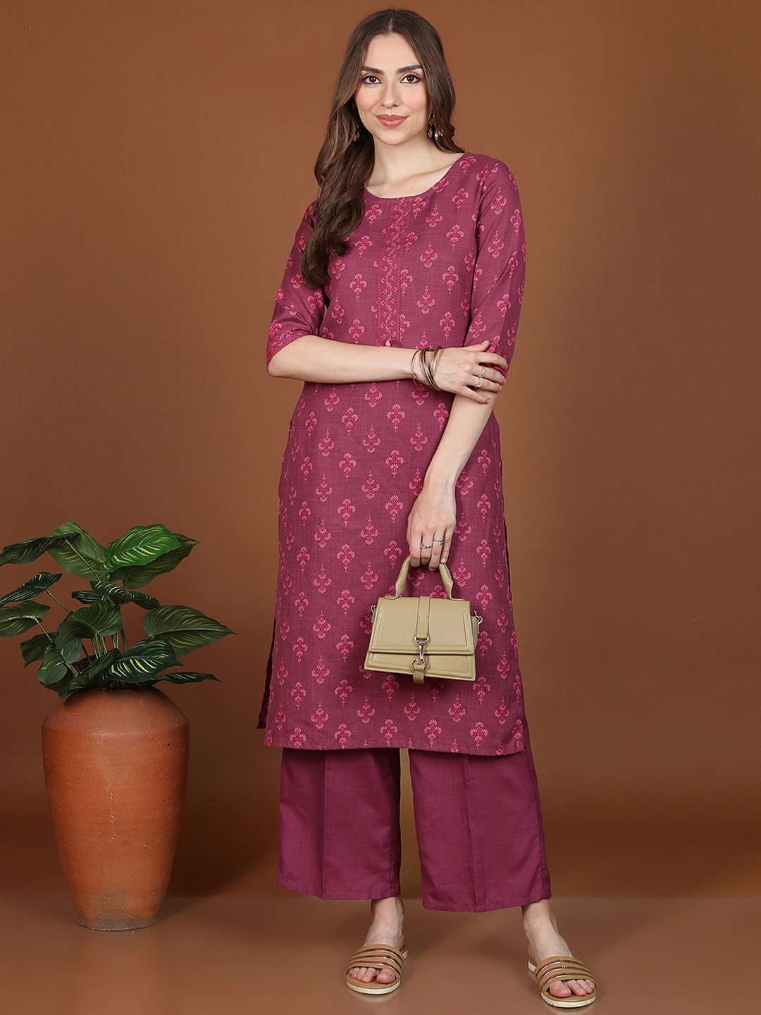 

KETCH Purple Ethnic Motifs Printed Kurta with Palazzos