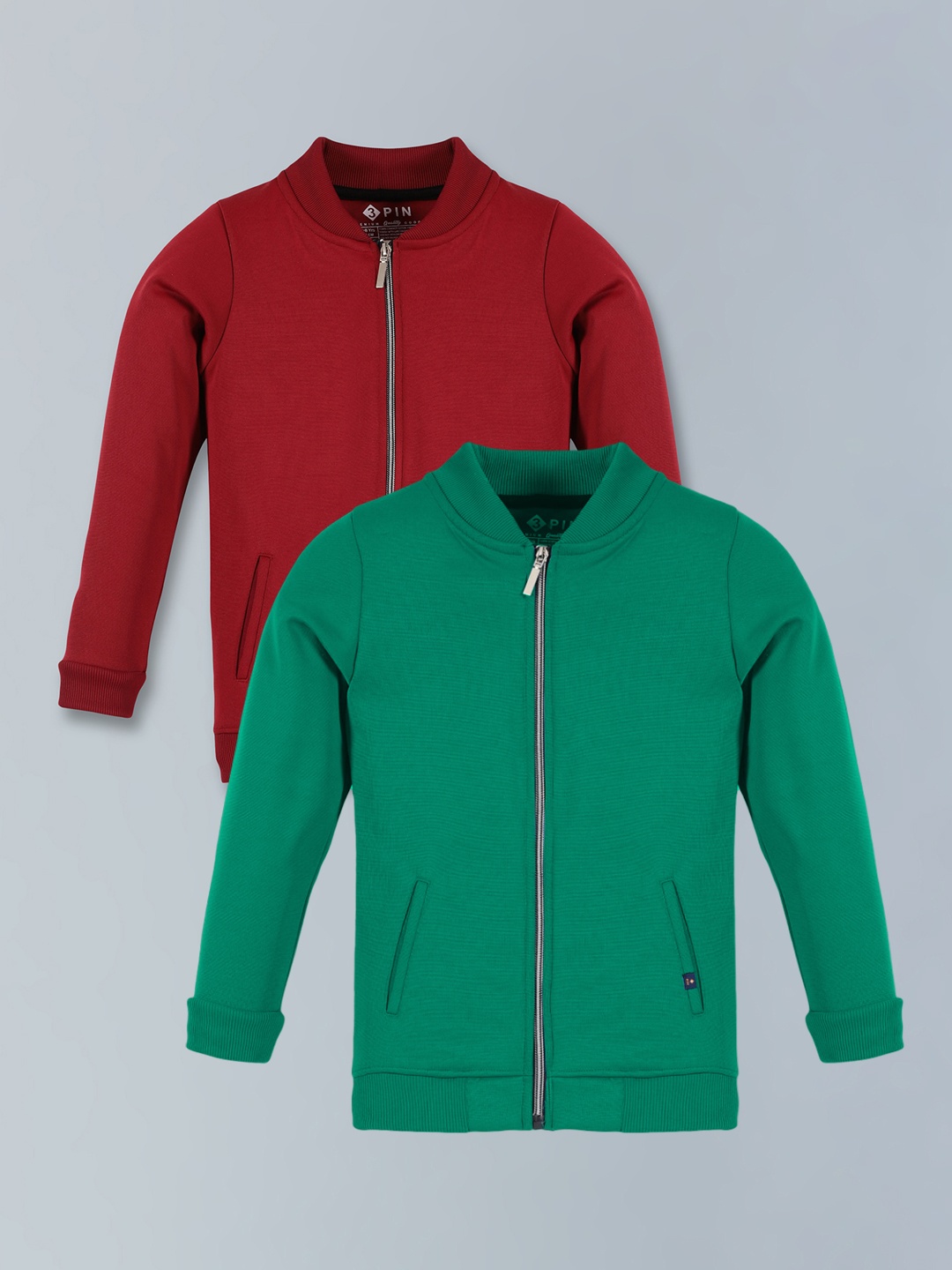 

3PIN Boys Pack Of 2 Mandarin Collar Fleece Lightweight Open Front Jackets, Red