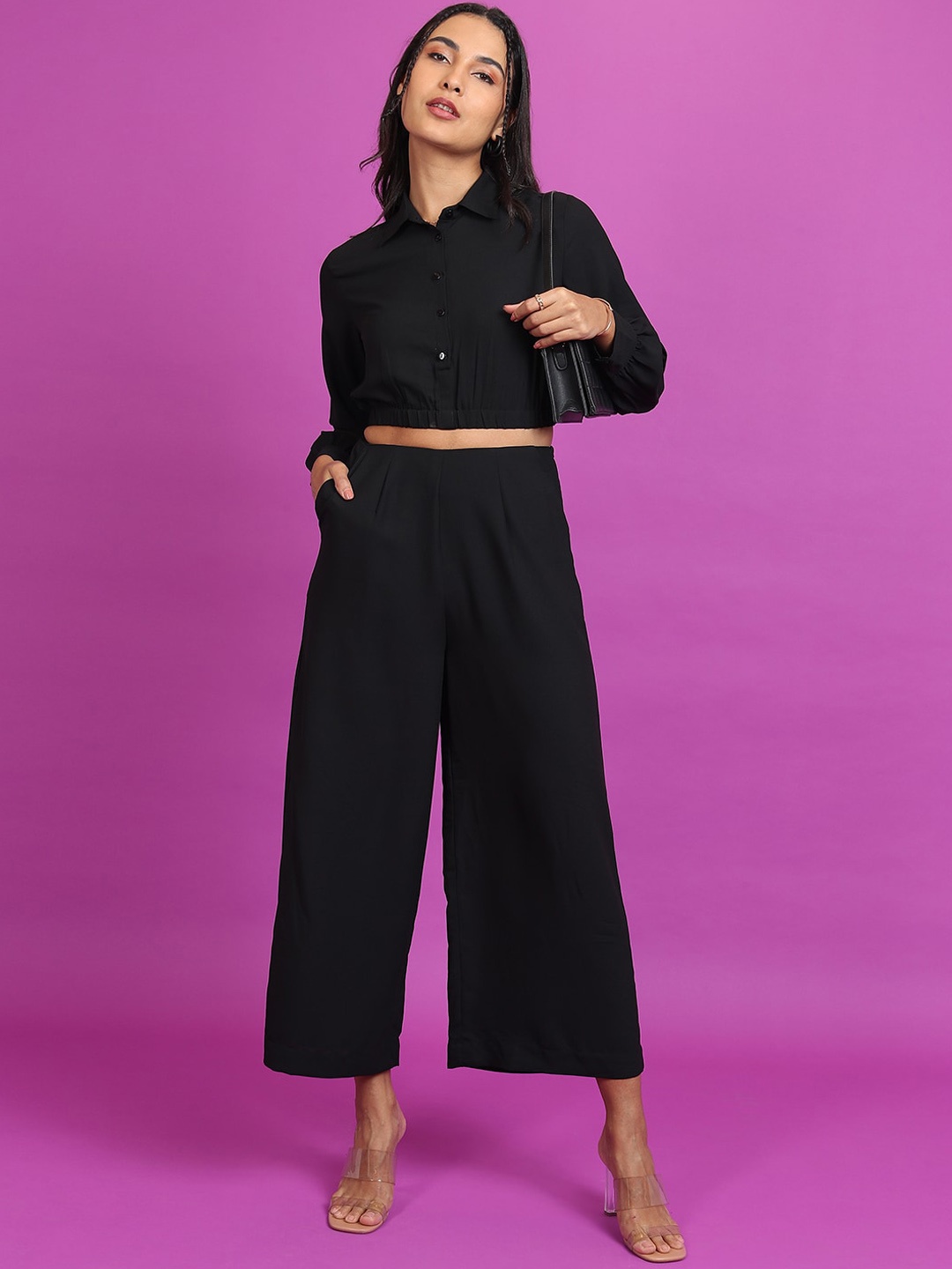 

Tokyo Talkies Crop Shirt With Trouser, Black