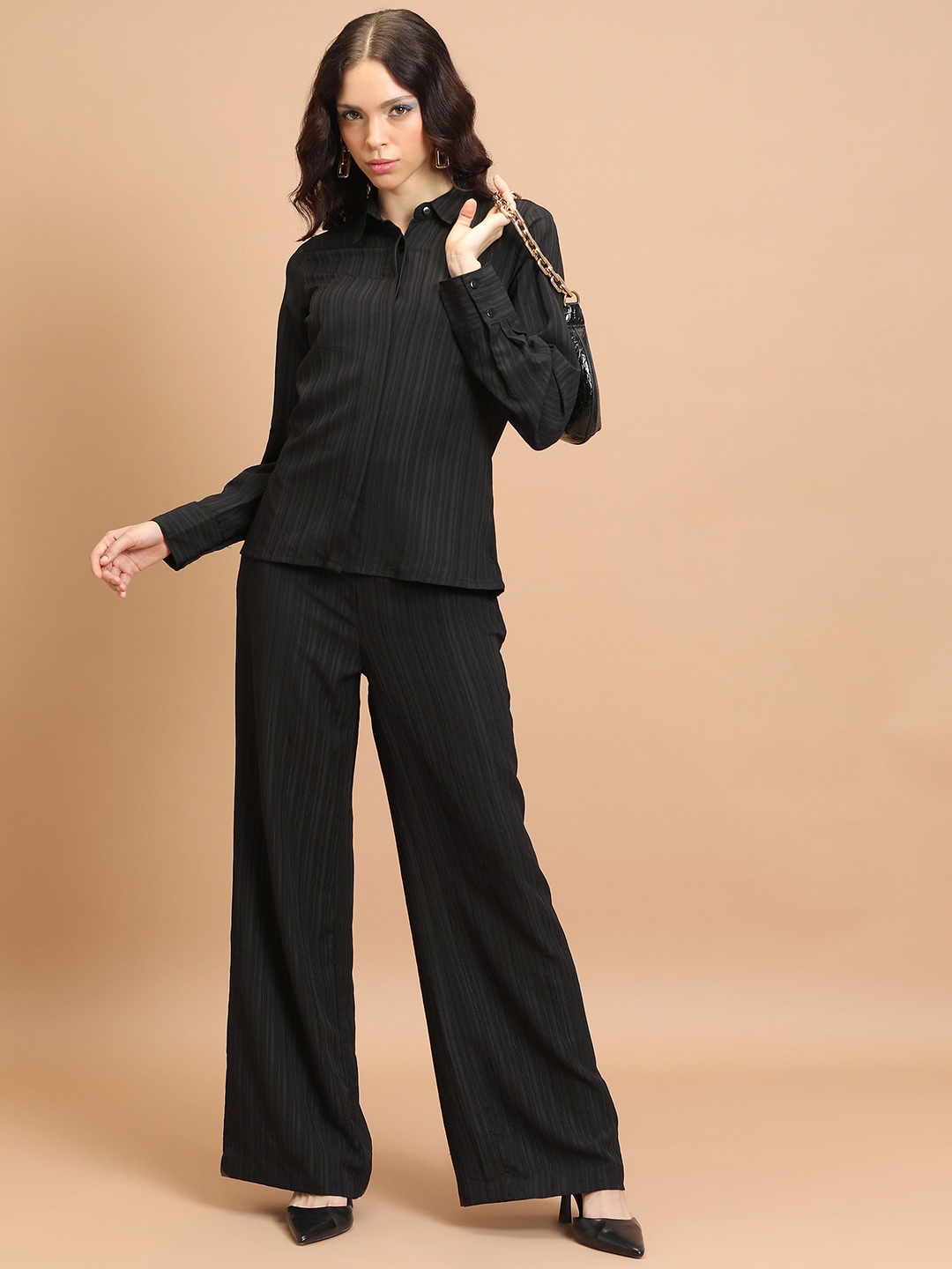 

Tokyo Talkies Pleated Shirt With Trousers, Black