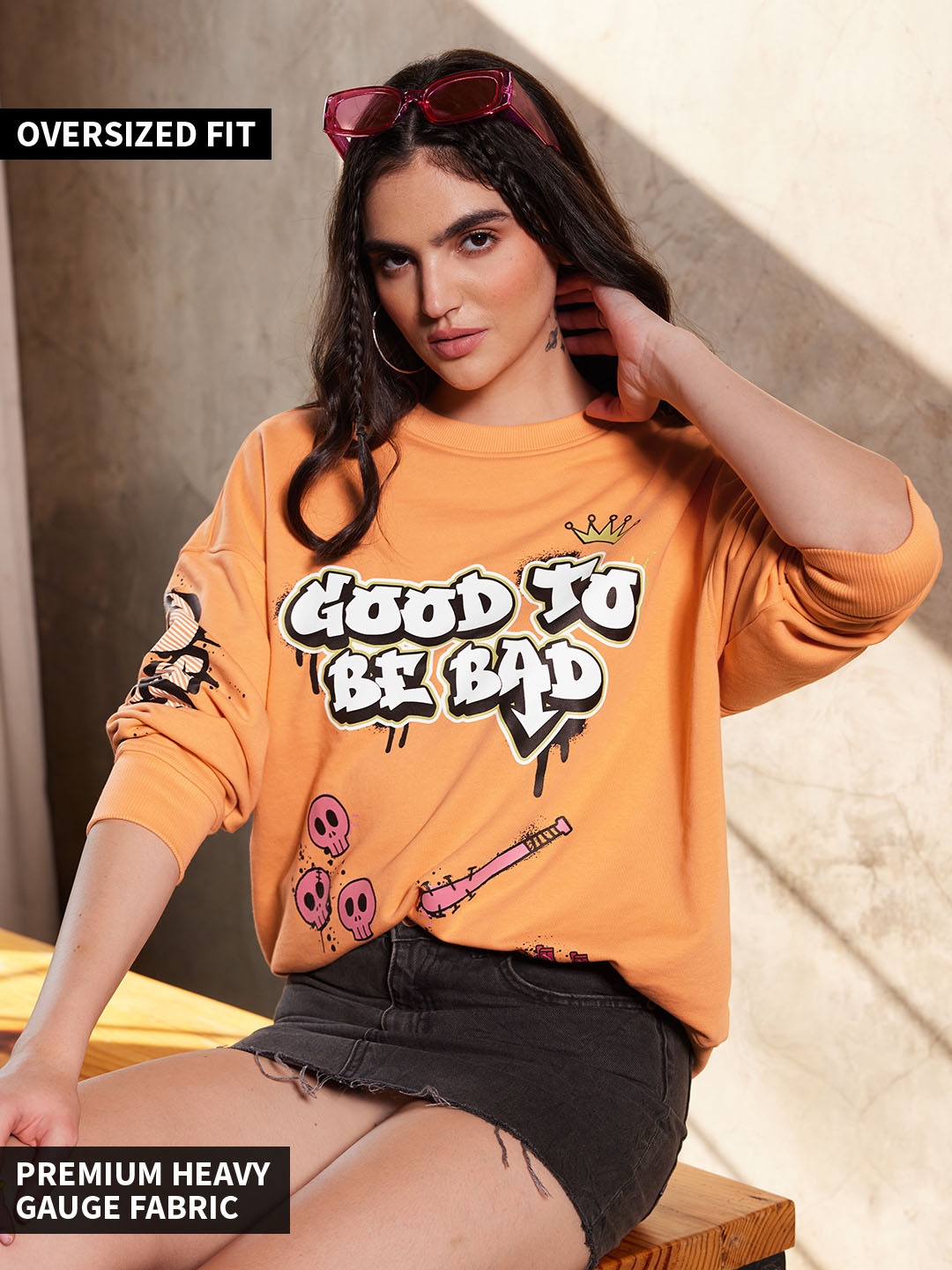 

The Souled Store Typography Printed Cotton Pullover Sweatshirt, Peach