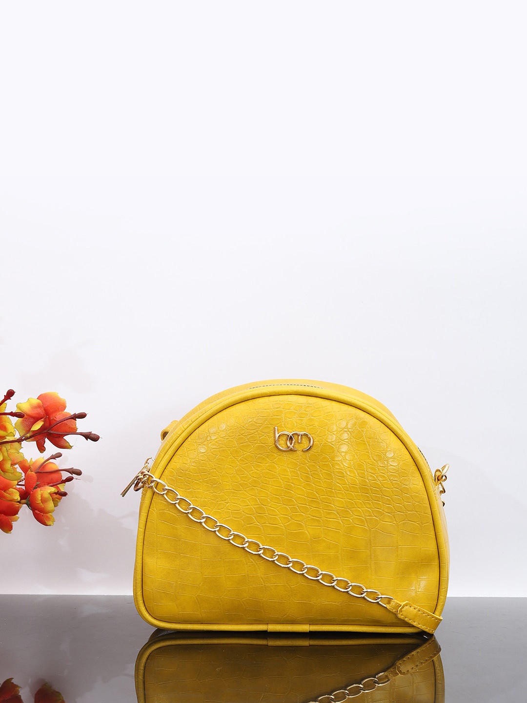 

Bagsy Malone PU Textured Half Moon Sling Bag, Yellow
