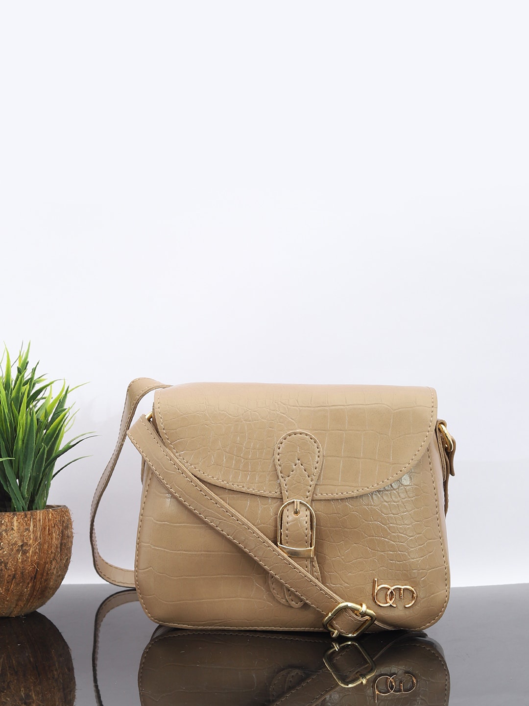 

Bagsy Malone PU Textured Sling Bag With Buckle Detail, Camel brown