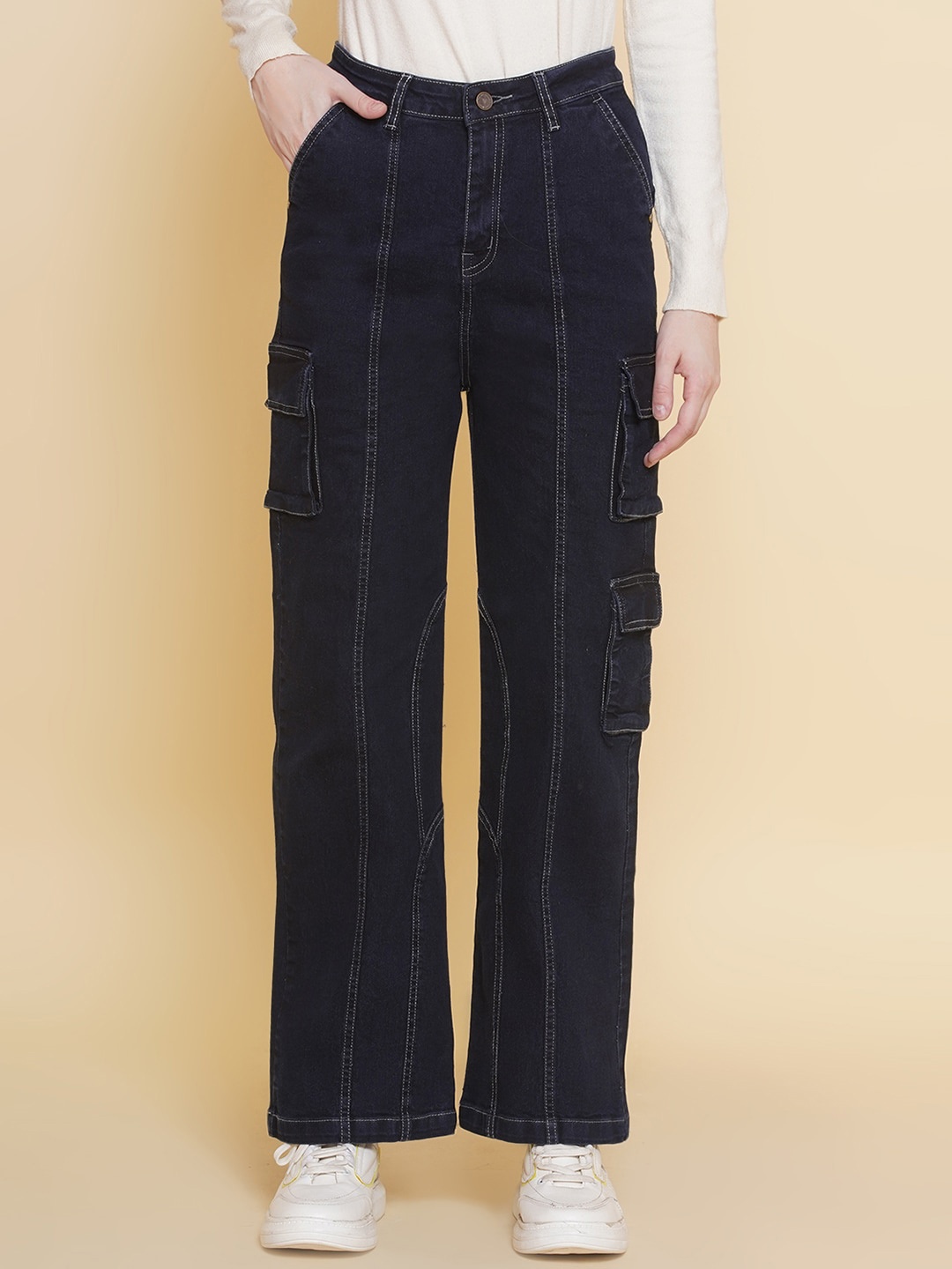 

VESTIDO MODAS Women Straight Fit High-Rise Cotton Stretchable Jeans, Navy blue