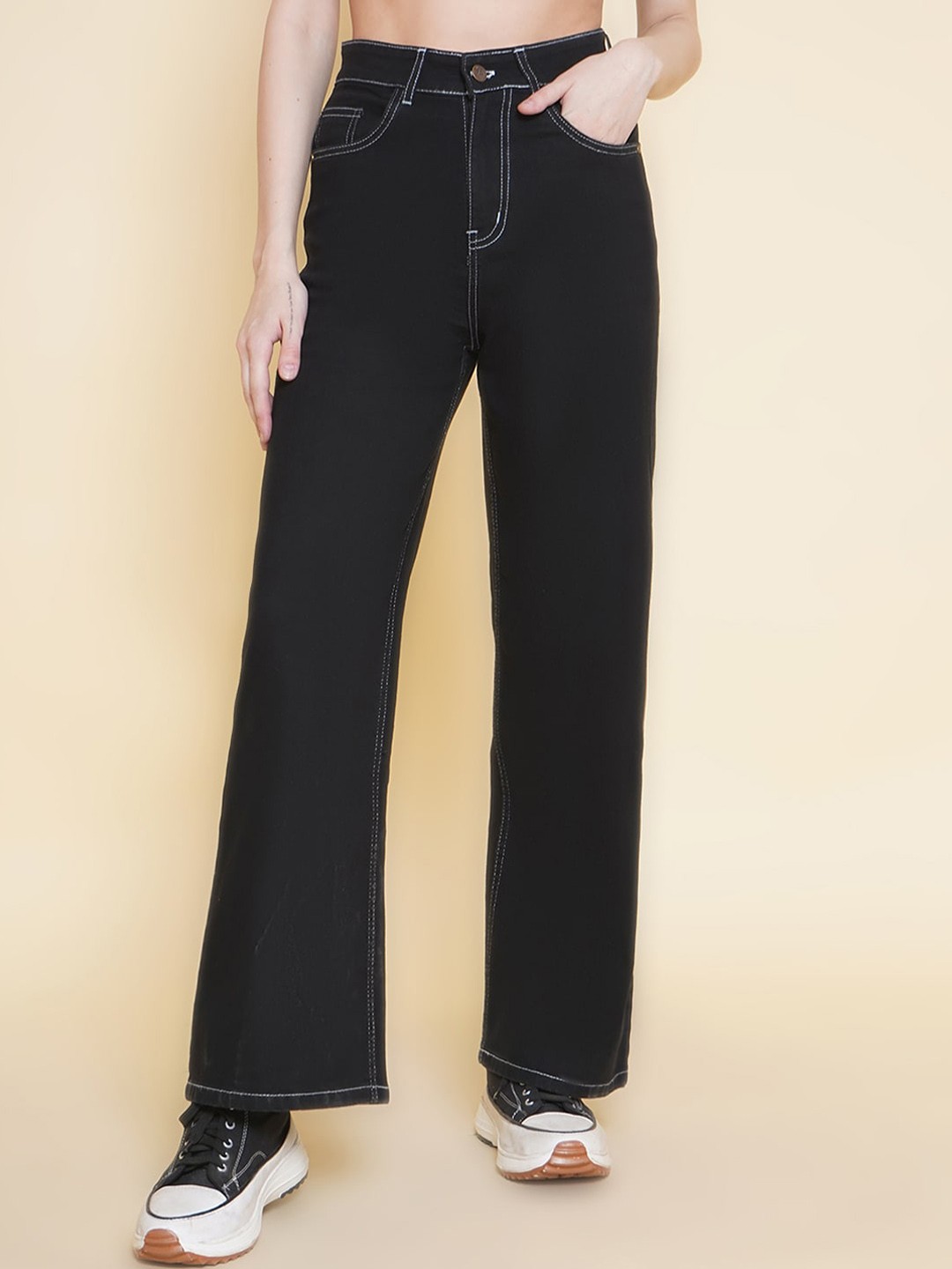 

VESTIDO MODAS Women Straight Fit High-Rise Clean Look Stretchable Jeans, Black