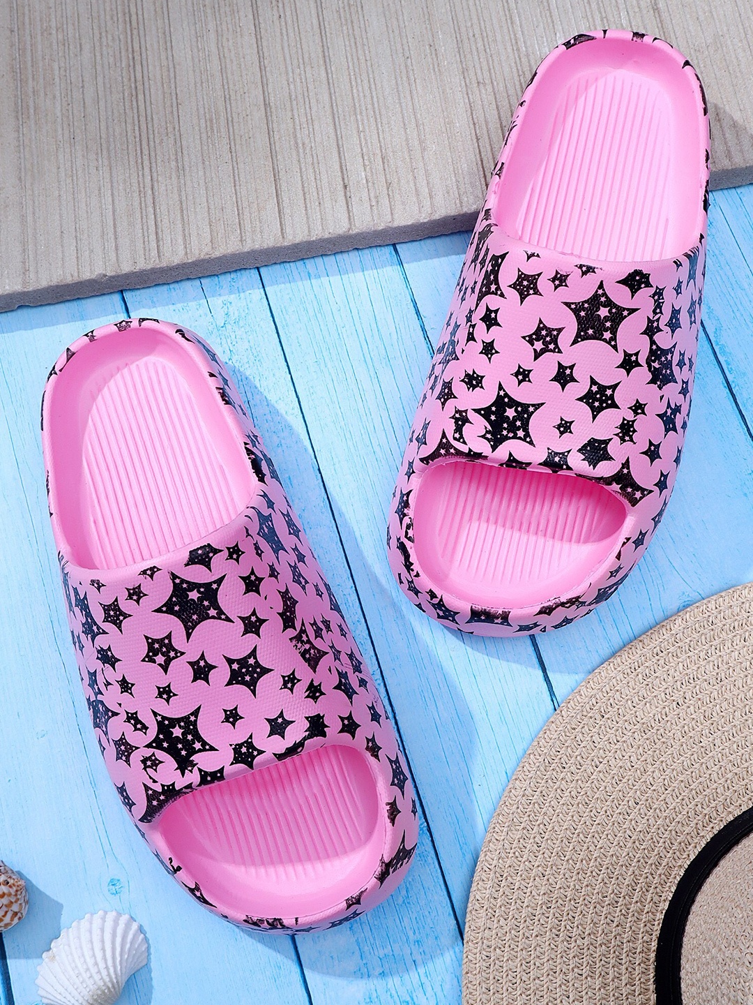 

Pampy Angel Women Star Printed Croslite Sliders, Pink