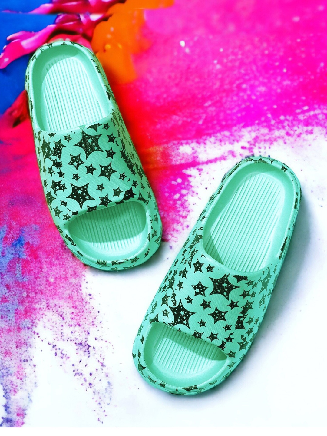 

Pampy Angel Women Strar Printed Croslite Sliders, Green