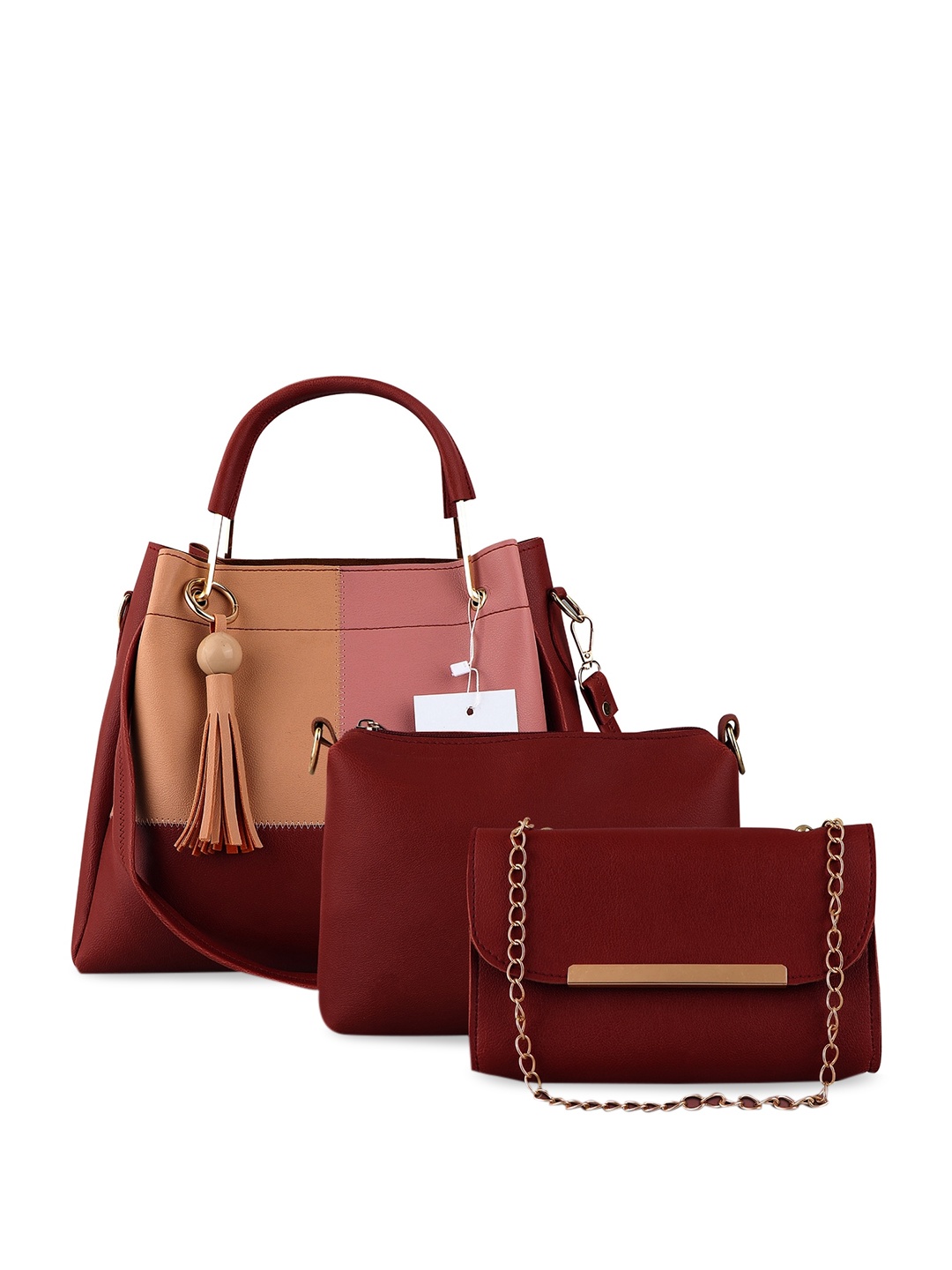 

LIKE STYLE Set Of 3 Colourblocked Shoulder Bag, Maroon