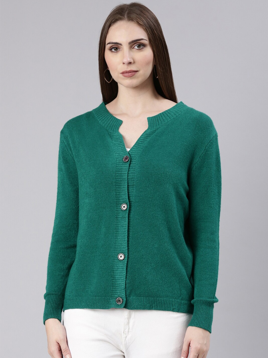 

SHOWOFF Ribbed Acrylic Cardigan, Green