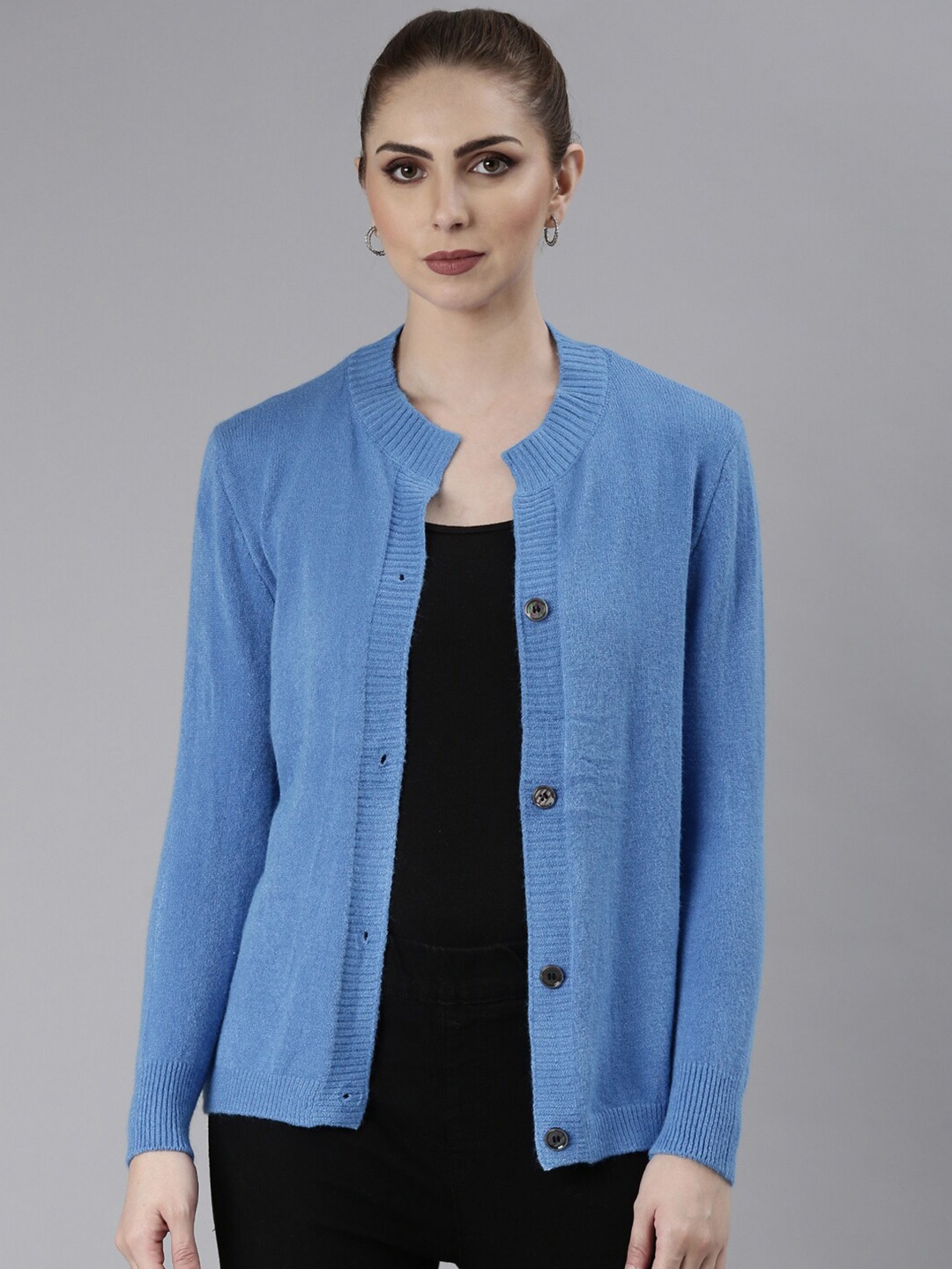 

SHOWOFF Long Sleeves Acrylic Cardigan, Blue