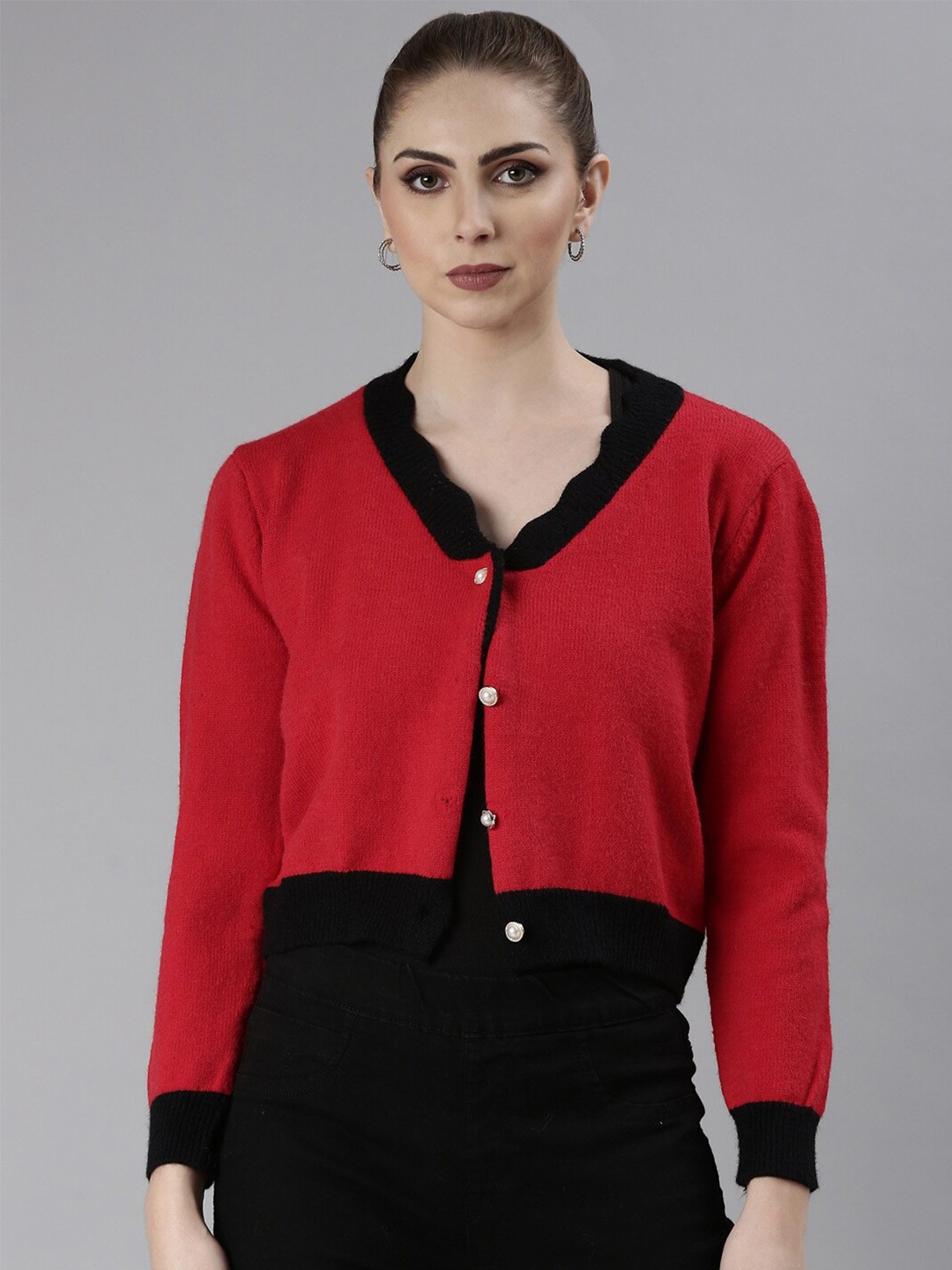 

SHOWOFF V-Neck Acrylic Cardigan, Red