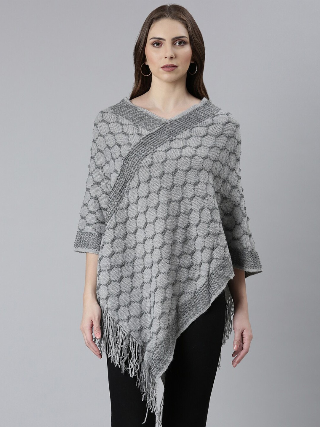 

SHOWOFF Self Design Acrylic Poncho, Grey