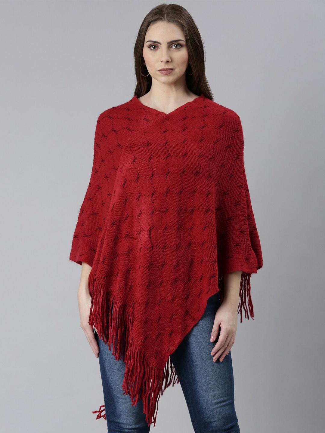 

SHOWOFF Self Design Longline Poncho, Red