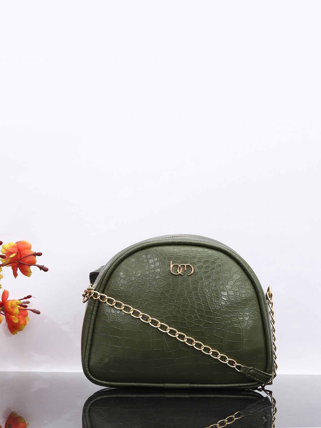 

Bagsy Malone Animal Printed Textured Miniature Sling Bag, Olive