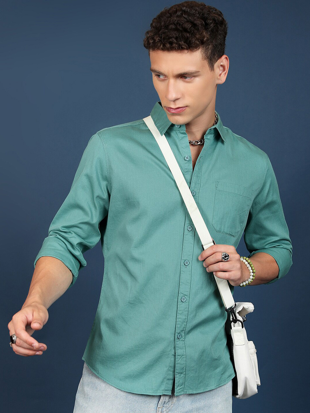 

HIGHLANDER Blue Slim Fit Casual Cotton Shirt, Sea green