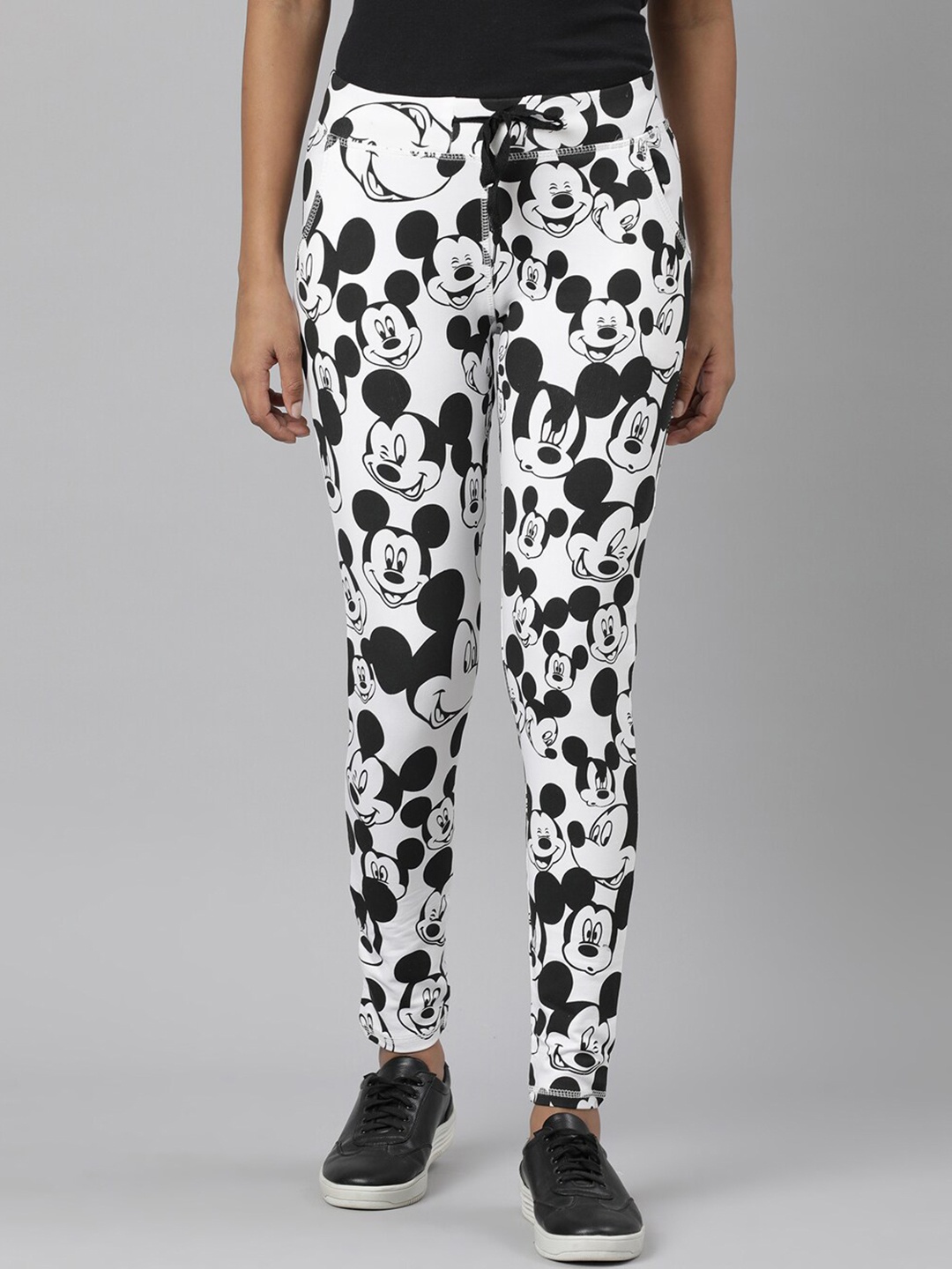 

SHOWOFF Women Slim Fit Mid-Rise Mickey Mouse Printed Track Pant, White
