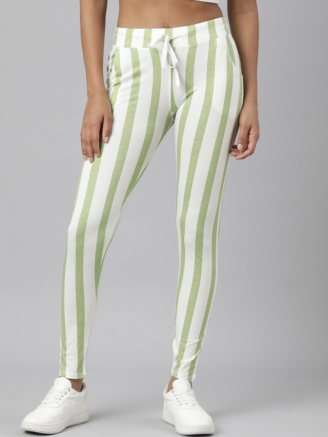 

SHOWOFF Women Slim Fit Striped Track Pant, Green