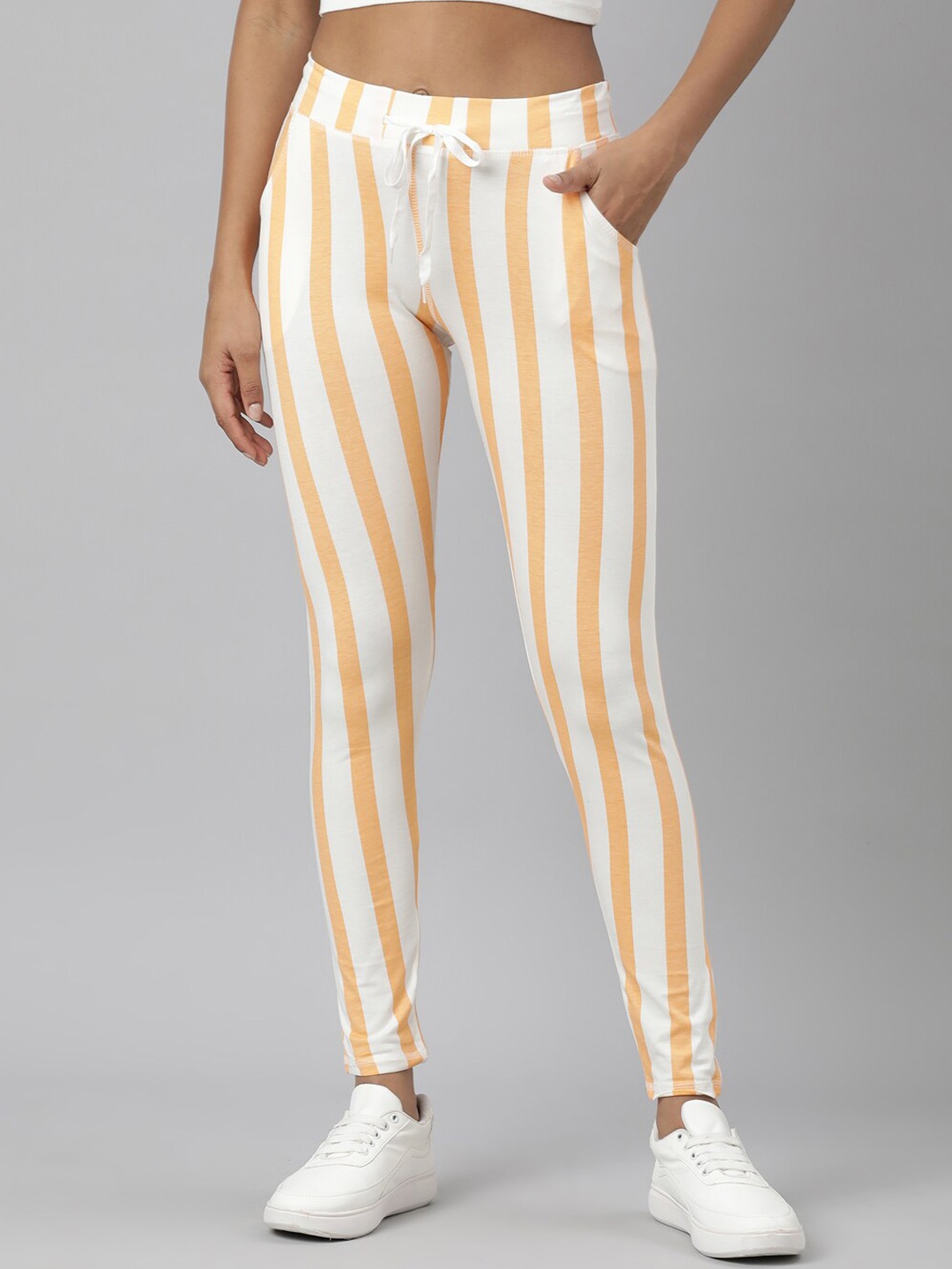 

SHOWOFF Women Slim Fit Striped Track Pant, Orange